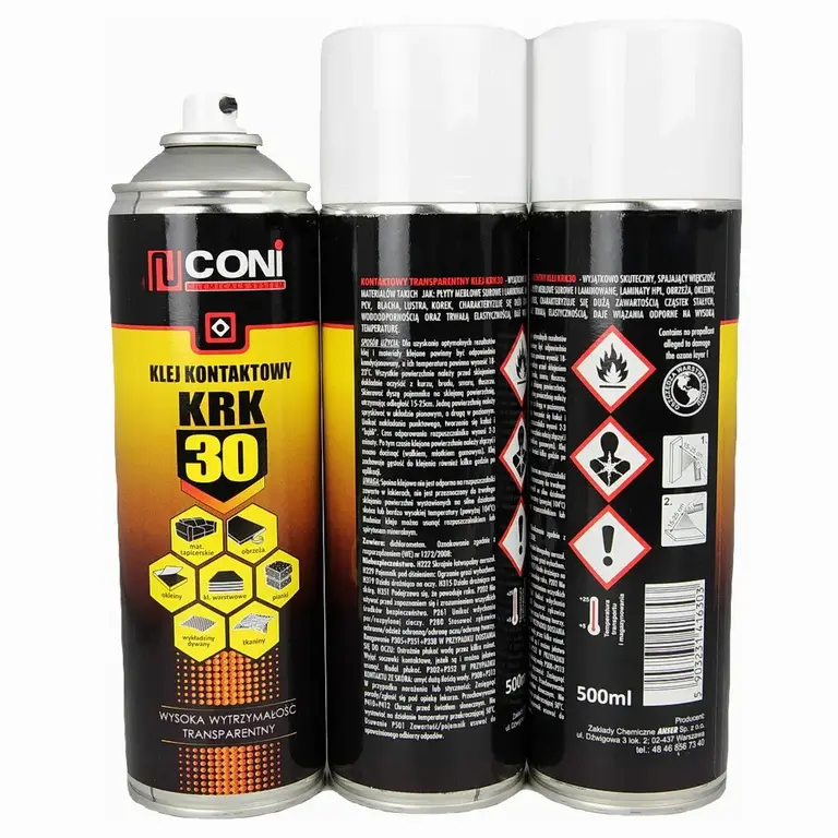 Аерозольний термостійкий клей CONI KRK 30 (до 125 °C) для тканини, карпета, ковроліну, шкірозамінника, 500мл