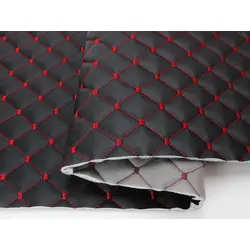 Шкірзам стьобаний чорний «Ромб» (прошитий червоною ниткою) дубльований синтепоном та флізеліном, ширина 1,35м
