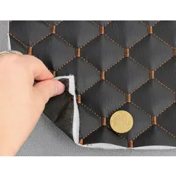 Стьобаний шкірзам чорний «Ромб» (прошитий коричневою ниткою) дубльований синтепоном і флізеліном, ширина 1,35 м