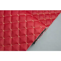 Шкірзам стьобаний червоний «Ромб» (прошитий бежевою ниткою) дубльований синтепоном і флізеліном, ширина 1,35 м