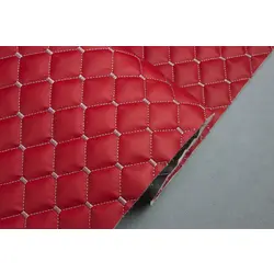 Шкірзам стьобаний червоний «Ромб» (прошитий світло-сірою ниткою) дубльований синтепоном і флізеліном, ширина 1,35м