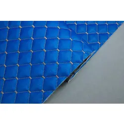 Шкірзам стьобаний синій «Ромб» (прошитий бежевою ниткою) дубльований синтепоном і флізеліном, ширина 1,35 м