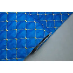Шкірзам стьобаний синій «Ромб» (прошитий жовтою ниткою) дубльований синтепоном і флізеліном, ширина 1,35 м