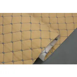 Шкірзам стьобаний бежевий «Ромб» (прошитий синьою ниткою) дубльований синтепоном і флізеліном, ширина 1,35 м