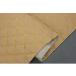 Шкірзам стьобаний бежевий «Ромб» (прошитий жовтою ниткою) дубльований синтепоном і флізеліном, ширина 1,35 м