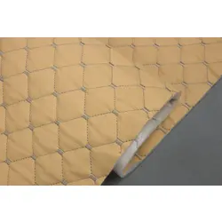 Шкірзам стьобаний бежевий «Ромб» (прошитий світло-сірою ниткою) дубльований синтепоном і флізеліном, шир. 135см