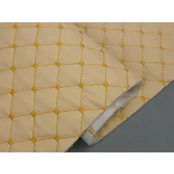 Шкірзам стьобаний світло-бежевий «Ромб» (прошитий темно-золотою ниткою) дубльований синтепоном і флізеліном, ширина 1,35м
