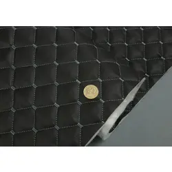 Шкірзам стьобаний чорний «Ромб» (прошитий сірою ниткою) дубльований синтепоном і флізеліном, ширина 1,35 м