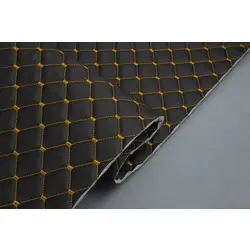 Стьобаний шкірзам чорний «Ромб» (прошитий темно-золотою ниткою) дубльований синтепоном і флізеліном, ширина 1,35 м