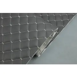 Стьобаний шкірзам темно-сірий «Ромб» (прошитий світло-сірою ниткою) дубльований синтепоном і флізеліном, ширина 1,35 м