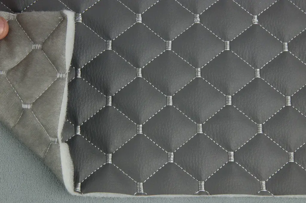 Темно-сірий стьобаний шкірзам «Ромб» (прошивка світло-сірою ниткою)