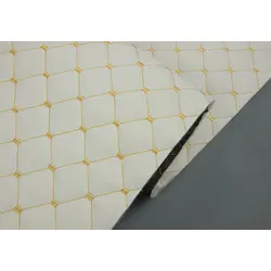 Шкірзам стьобаний білий «Ромб» (прошитий золотою ниткою) дубльований синтепоном і флізеліном, ширина 1,35 м