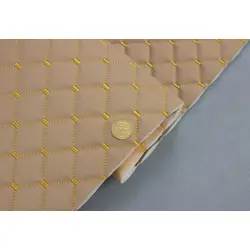 Стьобаний шкірозамінник Maldive "Ромб" кремовий з золотою ниткою, на поролоні 7мм, флізеліні, ширина 1,35м, Туреччина