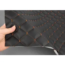 Стьобаний шкірозамінник Maldive "Ромб чорний" з коричневою ниткою, на поролі і флізеліні, ширина 1.4м