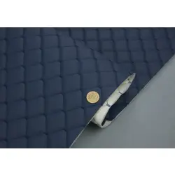 Стьобаний шкірозамінник Maldive "Ромб темно-синій" з темно-синьою ниткою, на поролоні та флізеліні, товщина 8мм, ширина 1,35м