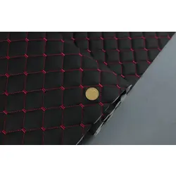 Стьобаний шкірозамінник Maldive "Ромб" чорний з червоною ниткою, на поролоні 7мм і флізеліні, ширина 1,35м, Туреччина