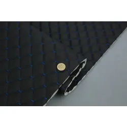 Прошитий шкірзам псевдо-перфорований "Ромб" чорний прошитий синьою ниткою, на поролоні 7мм, ширина 1,35м Туреччина