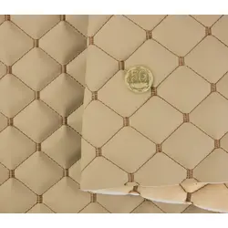 Стьобаний шкірзам Maldive "Ромб" кремовий з коричневою ниткою, на поролоні 7мм, флізелін, ширина 1,35 м Туреччина