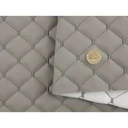 Стьобаний шкірзам Maldive "Ромб" сірий з темно-сірою ниткою, на поролоні 7мм і флізелін, ширина 1,35 м Туреччина