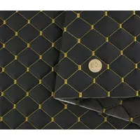 Стьобаний шкірозамінник "Ромб" чорний із жовтою ниткою, на поролоні 7мм, флізеліні, ширина 1,35м Туреччина