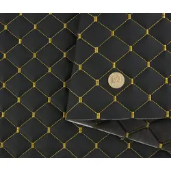 Стьобаний шкірозамінник "Ромб" чорний із жовтою ниткою, на поролоні 7мм, флізеліні, ширина 1,35м Туреччина