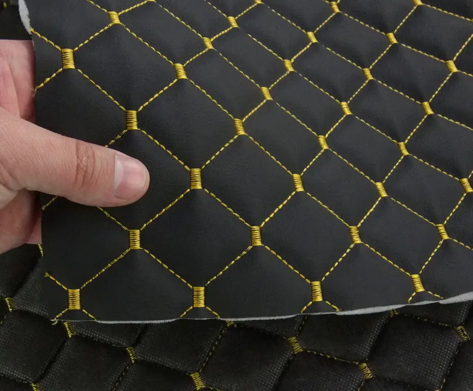 Стьобаний шкірзам Maldive чорний «Ромб» (жовта нитка)