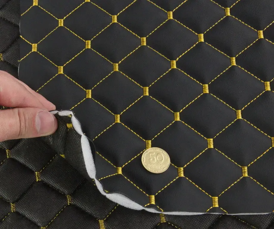 Стьобаний шкірзам Maldive чорний «Ромб» (жовта нитка)