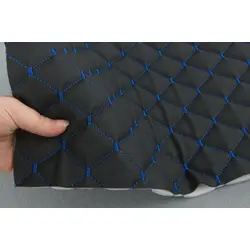 Стьобаний шкірозамінник Hercul "Ромб" чорний з синьою ниткою, на поролоні 7мм, флізеліні, ширина 1,35м, Туреччина