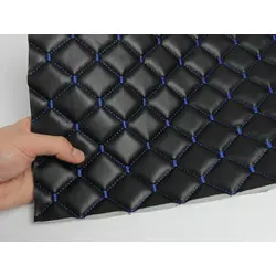 Екошкіра стьобаний чорний «Ромб» (прошита синьою ниткою) основа поролон 8мм, ширина 135см
