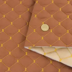 Автотканина Dinamika стьобана «Мідний Ромб з золотою ниткою», на синтепоні 7мм та флізеліні, ширина 135см