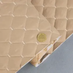 Автотканина Dinamika стьобана «Бежевий Ромб з світло-бежевою ниткою», на синтепоні 7мм та флізеліні, ширина 135см