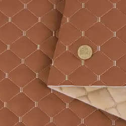 Автотканина Dinamika стьобана «Мідний Ромб з бежевою ниткою», на синтепоні 7мм та флізеліні, ширина 135см