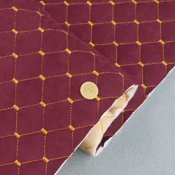 Автотканина Dinamika стьобана «Бордовий Ромб із золотою ниткою», на синтепоні 7мм та флізеліні, ширина 135см
