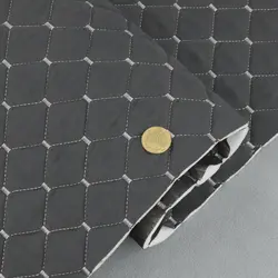 Автотканина Dinamika стьобана «Графітовий Ромб з світло-сірою ниткою», на поролоні 7мм та флізеліні, ширина 135см