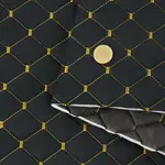 Стьобана автотканина Динаміка «Чорний Ромб із золотою ниткою» на поролоні 7мм – преміальний оббивний матеріал Мініатюра 1