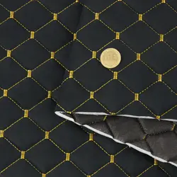 Автотканина Dinamika стьобана «Чорний Ромб із золотою ниткою», на поролоні 7мм та флізеліні, ширина 135см