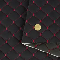 Автотканина Dinamika стьобана «Чорний Ромб з червоною ниткою», на поролоні 7мм та флізеліні, ширина 135см