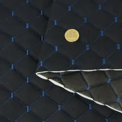 Автотканина Dinamika стьобана «Чорний Ромб з синьою ниткою», на поролоні 7мм та флізеліні, ширина 135см