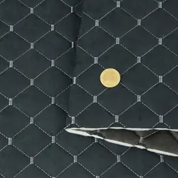 Автотканина Dinamika стьобана «Чорний Ромб з темно-сірою ниткою», на поролоні 7мм та флізеліні, ширина 135см