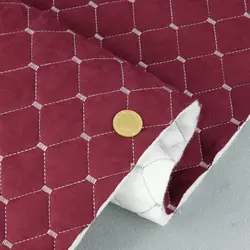 Автотканина Dinamika стьобана «Бордовий Ромб із світло-сірою ниткою», на синтепоні 7мм та флізеліні, ширина 135см