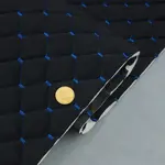 Стьобаний велюр Трініті «Ромб чорний прошитий синьою ниткою» на поролоні 7мм – преміальний оббивний матеріал Мініатюра 1