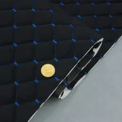 Велюр стьобаний «Ромб чорний прошитий синьою ниткою» на поролоні 7мм та флізеліні, ширина 135см