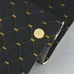 Стьобаний велюр Венус «Чорний Ромб прошитий золотою ниткою» на поролоні 6мм – преміальний оббивний матеріал Мініатюра 1