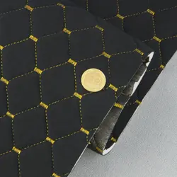 Велюр Venus стьобаний «Чорний Ромб прошитий золотою ниткою» на поролоні 6мм та флізеліні, ширина 140см