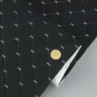 Велюр Venus стьобаний «Чорний Ромб прошитий світло-сірою ниткою» на поролоні 6мм та флізеліні, ширина 140см