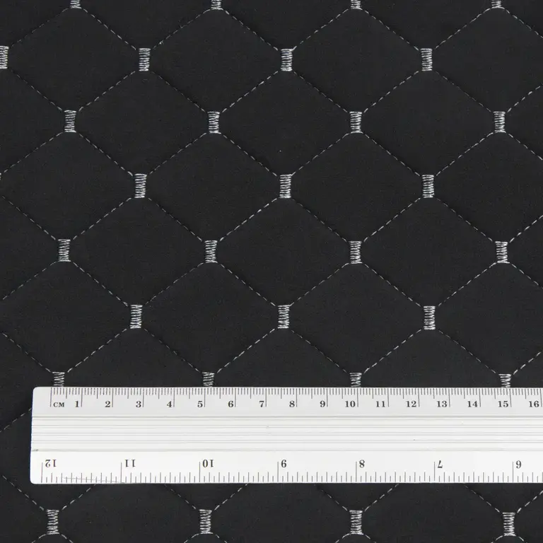 Стьобаний велюр Венус «Чорний Ромб прошитий світло-сірою ниткою» на поролоні 6мм – преміальний оббивний матеріал