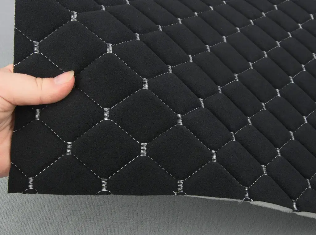 Стьобаний велюр Венус «Чорний Ромб прошитий світло-сірою ниткою» на поролоні 6мм – преміальний оббивний матеріал
