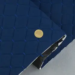 Велюр Venus стьобаний «Темно-синій Ромб прошитий синьою ниткою» на поролоні 6мм та флізеліні, ширина 140см