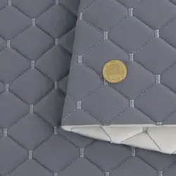 Велюр Venus стьобаний «Сірий Ромб прошитий світло-сірою ниткою» на поролоні 6мм та флізеліні, ширина 140см