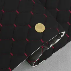 Велюр Venus стьобаний «Чорний Ромб прошитий червоною ниткою» на поролоні 6мм та флізеліні, ширина 140см